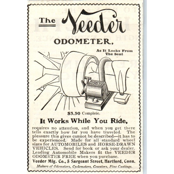 None Other - The Veeder Odometer Hartford CT c1905 Original Magazine Advertisement AE7-A2